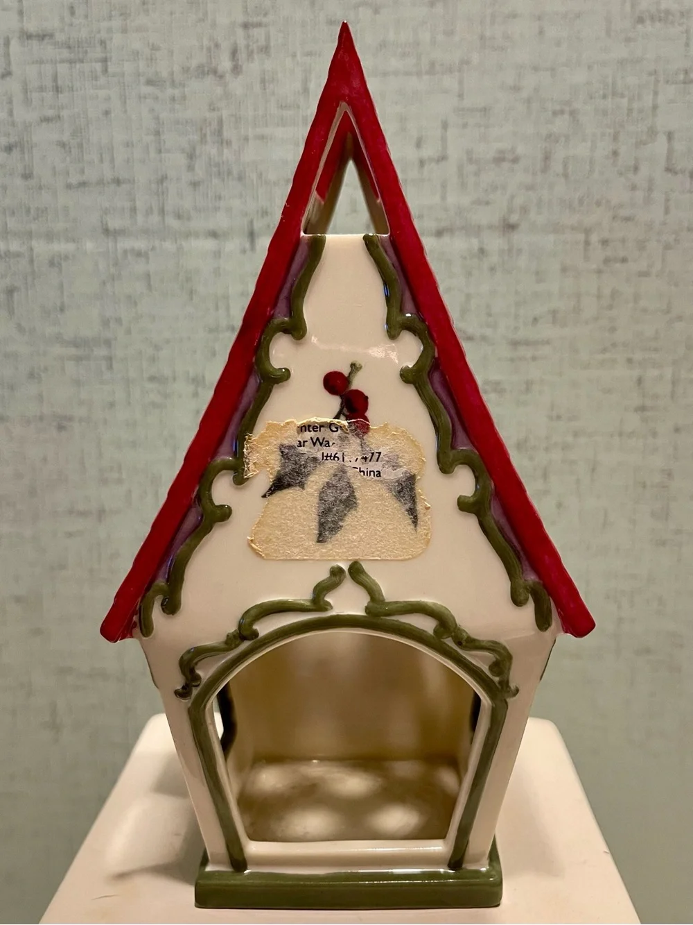 VINTAGE Lenox Winter Greetings Ceramic Votive Holder CEDAR WAX WING BIRD EUC